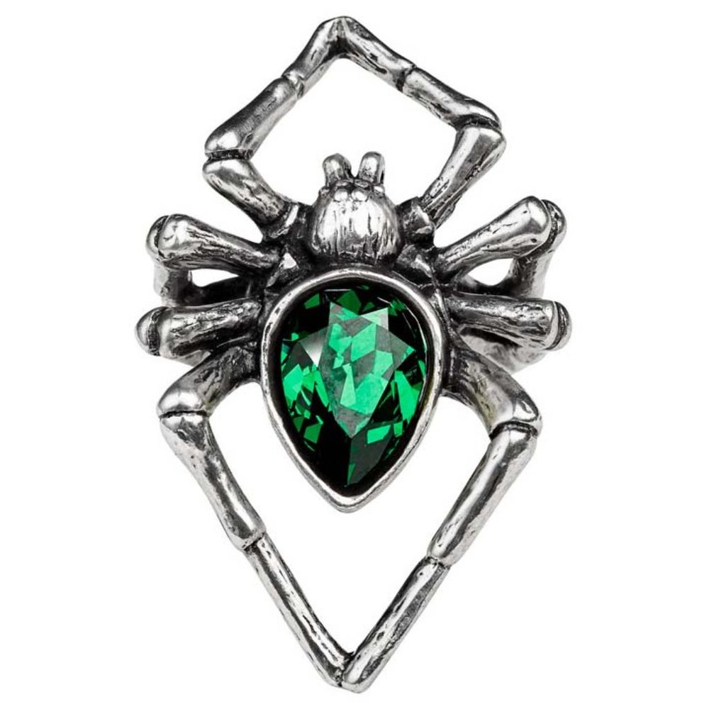 Alchemy Gothic Dark Green Crystal Venom Large Spider Ring 4 Sizes NWT